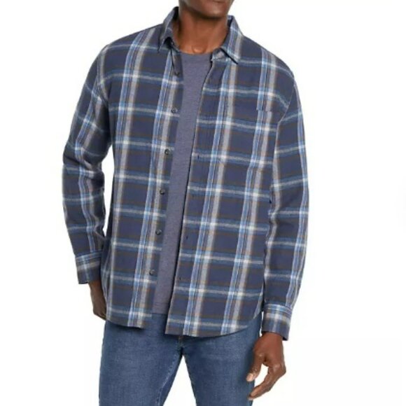 Men's NWT Eddie Bauer Long Sleeve Blue Canyon Plaid Flannel Shirt Size Small‎ - Picture 1 of 7